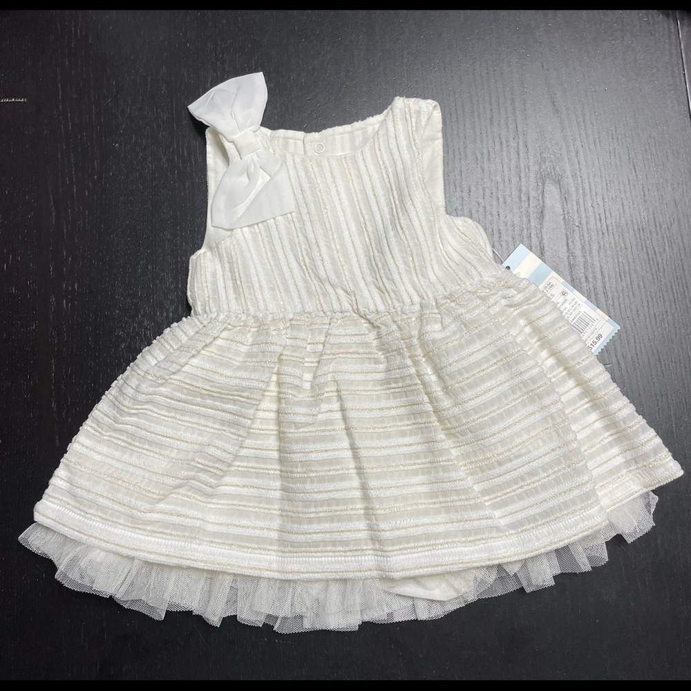 Cat & Jack infant 3/6 month off white with gold threading dress NWT
